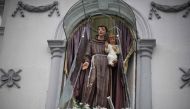 A statue at St. Anthony's Shrine is pictured in Colombo on April 26, 2019, following a series of bomb blasts targeting churches and luxury hotels on Easter Sunday in Sri Lanka. AFP / Jewel Samad 
