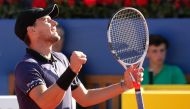 Austria's Dominic Thiem celebrates during the ATP Tour Barcelona Open semi-final tennis match against Spain's Rafael Nadal in Barcelona on April 27, 2019. / AFP / Pau Barrena