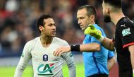 Neymar (L) of Paris Saint-Germain reacts during the French Cup final between Stade Rennais and Paris Saint-Germain (PSG) at Stade de France in Saint-Denis, north of Paris, France on April 27, 2019. ( Mustafa Yalç?n - Anadolu Agency )