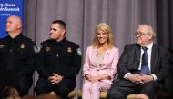 Kellyanne Conway, Counselor to the President, listens to President Donald Trump speak at the Rx Drug Abuse & Heroin Summit on April 24, 2019 in Atlanta, Georgia. Jessica McGowan/Getty Images/AFP 