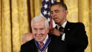 In this file photo taken on November 19, 2013, US President Barack Obama awards the Presidential Medal of Freedom to former Senator Richard Lugar in the East Room at the White House in Washington, DC.  AFP / Getty Images North America / Win McNamee 