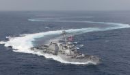 The guided-missile destroyer USS William P. Lawrence (DDG 110) practices ship maneuvers as it transits the Pacific Ocean June 23, 2018. Picture taken June 23, 2018. U.S.