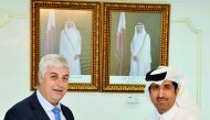 QC Director-General Saleh bin Hamad Al Sharqi (right), presenting a memento to Jordan’s Secretary-General of the Ministry of Labour, Ziad Obeidat, at QC headquarters yesterday.
