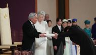 Japan's Emperor Akihito and Empress Michiko attend a ritual called Taiirei-Seiden-no-gi, a ceremony for the Emperor's abdication, at the Imperial Palace in Tokyo, Japan April 30, 2019. Japan Pool/Pool via Reuters 
