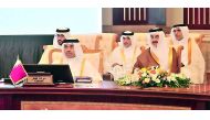 H E Ali bin Ahmed Al Kuwari, Minister of Commerce and Industry, other members of the delegation participating at the Gulf Cooperation Council’s Trade Cooperation Committee meeting in Oman, yesterday.