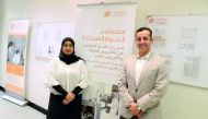 Dr. Hazem Elewa, College of Pharmacy Associate Professor and the Head of Clinical Training at QU, with Zainab Ali, MSc student. 