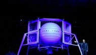 Founder, Chairman, CEO and President of Amazon Jeff Bezos unveils his space company Blue Origin's space exploration lunar lander rocket called Blue Moon during an unveiling event in Washington, U.S., May 9, 2019. REUTERS/Clodagh Kilcoyne 