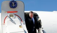 US Secretary of State Mike Pompeo steps down from the plane upon his arrival at the airport in the Black Sea resort city of Sochi, Russia, May 14, 2019. (Pavel Golovkin / via REUTERS)