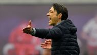 Bayern Munich's Croatian headcoach Niko Kovac gestures during the German first division Bundesliga football match RB Leipzig vs FC Bayern Munich in Leipzig, eastern Germany on May 11, 2019.  AFP / John MACDOUGALL 