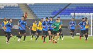 Al Sadd captain Xavi Hernandez (left) taking part in a training session on the eve of the Amir Cup final against Al Duhail in Doha yesterday.  
