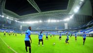 Al Sadd’s players during a training session at Al Wakrah Stadium on the eve of their Amir Cup final against Al Duhail. Pictures: Salim MAtramkot and Abdul Basit/The Peninsula