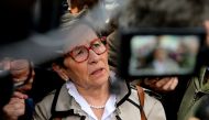 The mother of French quadriplegic Vincent Lambert, Viviane Lambert, speaks to the press as she arrives with members of a support committee in the Sebastopol hospital in Reims, eastern France, on May 19, 2019. AFP / FRANCOIS NASCIMBENI