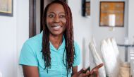 South African climber Saray Khumalo speaks to AFP in an interview in Kathmandu on May 23, 2019, after her record breaking climb to be the first black African woman to summit Everest.  / AFP / Bikash KARKI