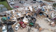Damage to the American Budget Value Inn is seen in an aerial photo after a tornado touched down overnight in El Reno, Oklahoma, U.S. May 26, 2019. REUTERS/Richard Rowe 