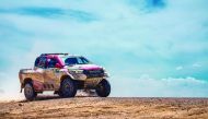 Qatari driver Nasser Saleh Al Attiyah in action during the fourth stage of Rally Kazakhstan in Aktau, yesterday.