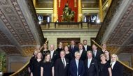Ministers of the new Finnish government pose for a family photo in Helsinki, Finland, June 6, 2019.  Lehtikuva/Heikki Saukkomaa