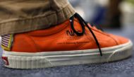 A pair of Vans NASA sneakers are worn by commercial crew astronaut Victor Glover as he trains inside a replica International Space Station at the the Johnson Space Center in Houston, Texas, U.S., May 22, 2019. Reuters/Mike Blake 