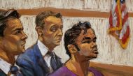 Ashiqul Alam, (R), appears in U.S. District Court along with lawyer James Darrow and Assistant U.S. Attorney Jonathan Alger (L) in connection with a planned attack on Times Square in this court sketch in New York City, U.S. June 7, 2019. Reuters/Jane Rose
