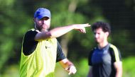 Qatar coach Felix Sanchez gestures during a training session held in Rio de Janeiro, yesterday.