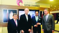 Qatar Chamber Chairman Sheikh Khalifa bin Jassim Al Thani (second right) with other officials on the sidelines of the 11th World Chambers Congress.