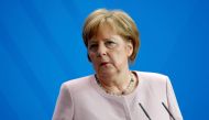 German Chancellor Angela Merkel looks on during a press conference with Ukraine's new President on his first official visit to Germany on June 18, 2019 at the Chancellery in Berlin. / AFP / Odd ANDERSEN