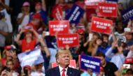 US President Donald Trump gestures after a rally at the Amway Center in Orlando, Florida to officially launch his 2020 campaign on June 18, 2019. / AFP / MANDEL NGAN