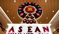 The ASEAN logo, made out of flowers, is seen before the 34th ASEAN Summit takes place, in Bangkok, Thailand June 19, 2019. REUTERS/Soe Zeya Tun
 