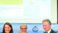 Dr. R Seetharaman, CEO, Doha Bank (centre) receiving the “Best CEO of the Century for Peace and Humanity” Award by WHD, in London.