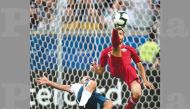 Qatar’s Boualem Khoukhi (right) and Argentina’s Sergio Aguero vie for the ball during their Copa America Group B match in Porto Alegre, Brazil, on Sunday. 