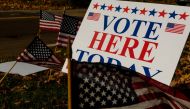Voting sign outside a polling location at the Franklin Elementary School on November 6, 2018 in Kent, Ohio. (Jeff Swensen/Getty Images/AFP)