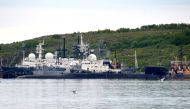 A picture taken on July 2, 2019, shows an unidentified submarine in the city of Severomorsk, in Russia. Fourteen Russian seamen have died in a fire on a deep-water research submersible, Russia's defence ministry said on July 2, 2019. / AFP / Kseniya GAPON