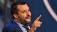 Italian Interior Minister Matteo Salvini during the Italian talk show 'Porta a Porta' broadcast on Italian channel Rai 1 in Rome on June 20, 2018. AFP/Andreas Solaro