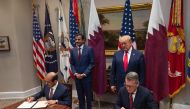 In the presence of Amir H H Sheikh Tamim bin Hamad Al Thani and the President of the United States, Donald Trump, the agreement being signed by H E Saad Sherida Al Kaabi, Minister of State for Energy Affairs, the President and CEO of Qatar Petroleum, and 