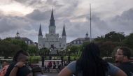 Storm clouds pass over Saint Louis Cathedral in New Orleans, Louisana on July 11, 2019, as tropical storm Barry approaches. Tropical storm Barry barreled toward rain-soaked New Orleans on July 11 as the city hunkered down for an ordeal that evoked fearful