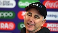 New Zealand's head coach Gary Stead attends a press conference at Old Trafford in Manchester, north-west England on July 7, 2019, ahead of their 2019 Cricket World Cup semi-final match against India. AFP / Dibyangshu Sarkar