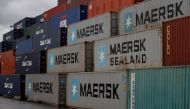 Empty Maersk shipping containers are seen stacked at Peel Ports container terminal in Liverpool, northern England, December 9, 2016. Reuters/Phil Noble