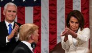 Donald Trump arrives to deliver the State of the Union address alongside Speaker of the House Nancy Pelosi and Vice President Mike Pence at the US Capitol on February 5, 2019. AFP/Doug Mills