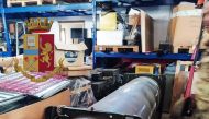 Italian Police handout shows weapons, including an air-to-air missile, that they say they seized in raids on neo-Nazi sympathisers, in Turin, Italy July 15, 2019. Polizia di Stato/ via Reuters