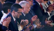 Poland's Law and Justice (PiS) leader Jaroslaw Kaczynski and Poland's Prime Minister Mateusz Morawiecki applaud as they attend a Law and Justice (PiS) party convention ahead of the EU election, in Krakow, Poland May 19, 2019. Reuters/Kacper Pempel