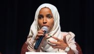 US Representative Ilhan Omar (D-MN) speaks on stage during a town hall meeting at Sabathani Community in Minneapolis, Minnesota on July 18, 2019. AFP / Kerem Yucel 