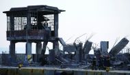 A partly demolished structure is pictured following an earthquake at the port of Piraeus, near Athens, Greece, July 19, 2019. Reuters/Alkis Konstantinidis 