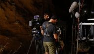 Camera operators set up during the filming of the multi-million-dollar sci-fi martial arts movie 