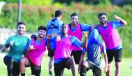 Al Sadd players pose for a photograph during their overseas training camp in Olot, Spain, yesterday. Pictures: @AlsaddSC, @ummsalalsc and @ALGHARAFACLUB 