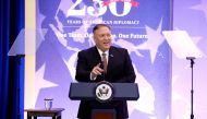 Secretary of State Mike Pompeo speaks during the Department of State 230th Anniversary Celebration at the Harry S. Truman Headquarters building July 29, 2019 in Washington, DC. (Chip Somodevilla/Getty Images/AFP)