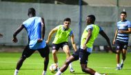 Al Duhail's Bassam Al Rawi (centre) trains with team-mates in preparation for their AFC champions League Round of 16 second leg match against Al Sadd. (Picture: Twitter/@AlSadd)