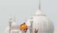 Indian Prime Minister Narendra Modi addresses the nation during Independence Day celebrations at the historic Red Fort in Delhi, India, August 15, 2019. REUTERS/Adnan Abidi