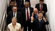 Christopher Landau, newly appointed U.S. Ambassador to Mexico, gestures as he arrives at the Benito Juarez International Airport in Mexico City, Mexico August 16, 2019. REUTERS/Luis Cortes