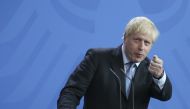 British Prime Minister Boris Johnson makes a speech during a joint press conference with German Chancellor Angela Merkel (not seen) following their meeting in Berlin, Germany on August 21, 2019. (Abdülhamid Ho?ba? - Anadolu Agency)
