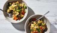 Fried rice with broccoli and mustard greens. Photo for The Washington Post by Stacy Zarin Goldberg