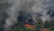 Aerial picture showing smoke from a 2-kilometre stretch of fire billowing from the Amazon rainforest about 65 km from Porto Velho, in the state of Rondonia, in northern Brazil, on August 23, 2019. (AFP / Carl DE SOUZA)